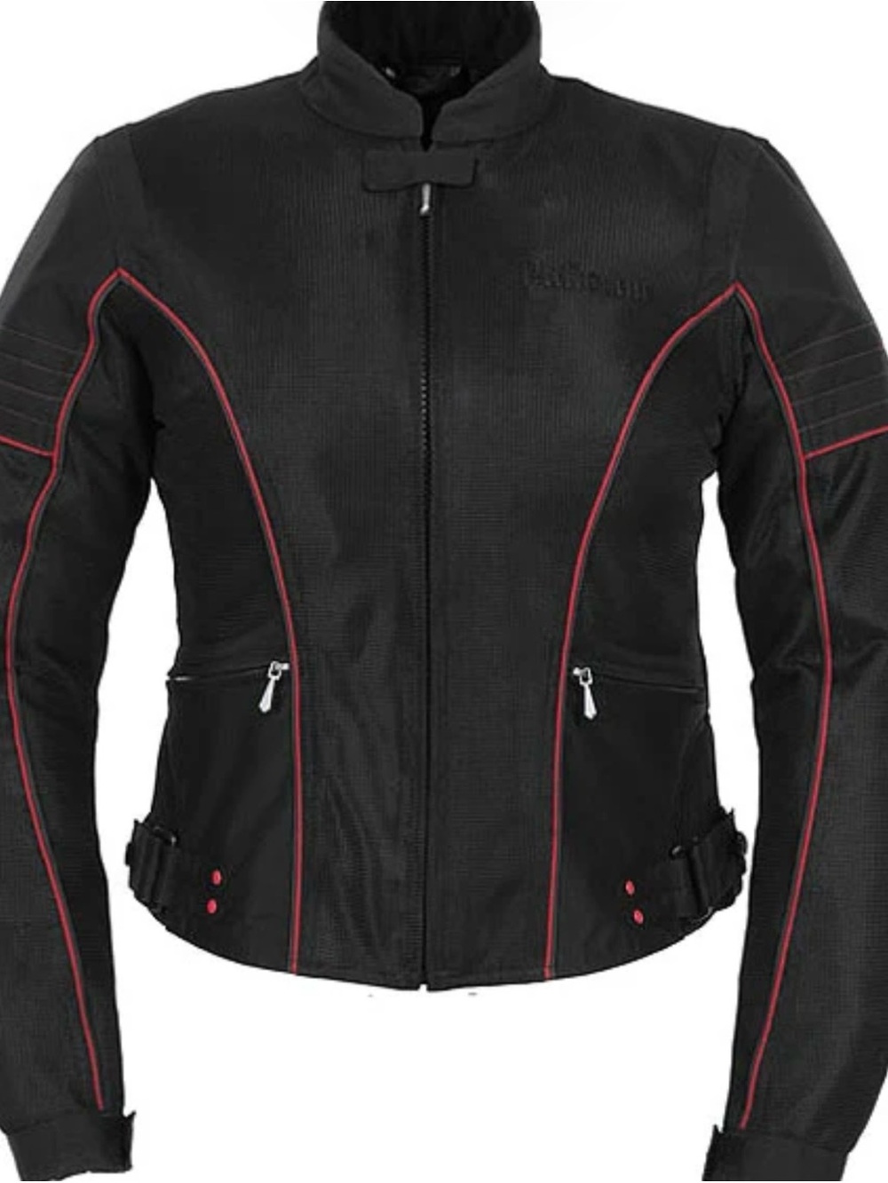 Pokerun miya Street jacket, Womens black Leather Jacket with Red Trim